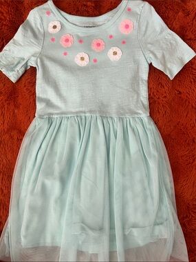 Carter's Light Aqua Tulle Dress with Pink & White Floral Appliqués